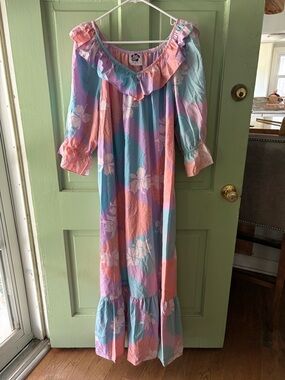 Hilo Hattie pastel Mumu Sun Dress Hawaiian Print X Large